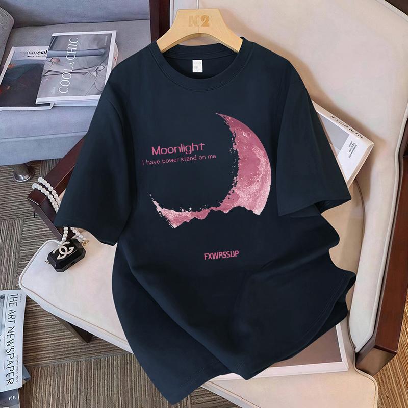 Beautiful Moonlight Printing TShirts Womens Summer Cotton Tops Comfortable ONeck Oversized Short Sleeve Casual Womans Clothes