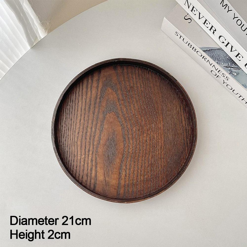 Vintage Round Serving Tray Wooden 21/24/27/30/33cm Decorative Tray Food Bread Pan Coffee Home Table