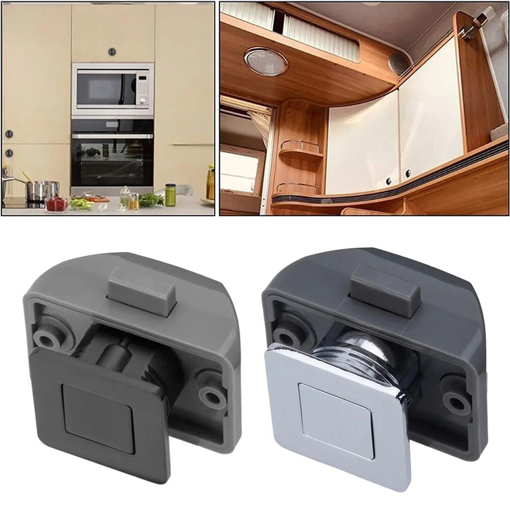 High-Quality Button Catch Lock Caravan Latch Knob Zinc Alloy Chrome Black Motorhome Cabinet Camper Push Button Catch