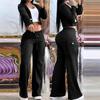 VEZFAA Women's Fashion Casual Colour Block Print High Waist Trousers Pants & Capris
