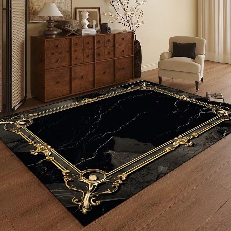 Modern Luxury Carpet Living Room Decor Non-slip Coffee Tables Geometric Foot Mat Large Black Gold Area Decoration Bedroom Rug
