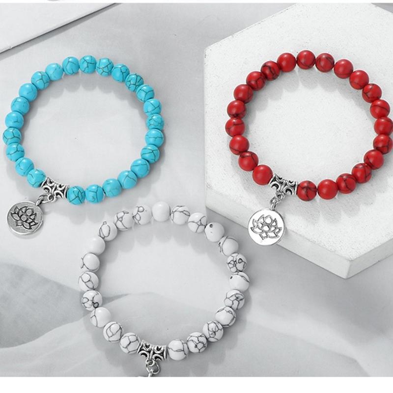 Stylish Adjustable Elastic Buddhas Bead Bracelet with Lotuses Charm Stretch Wristchain Accessories For Women Men