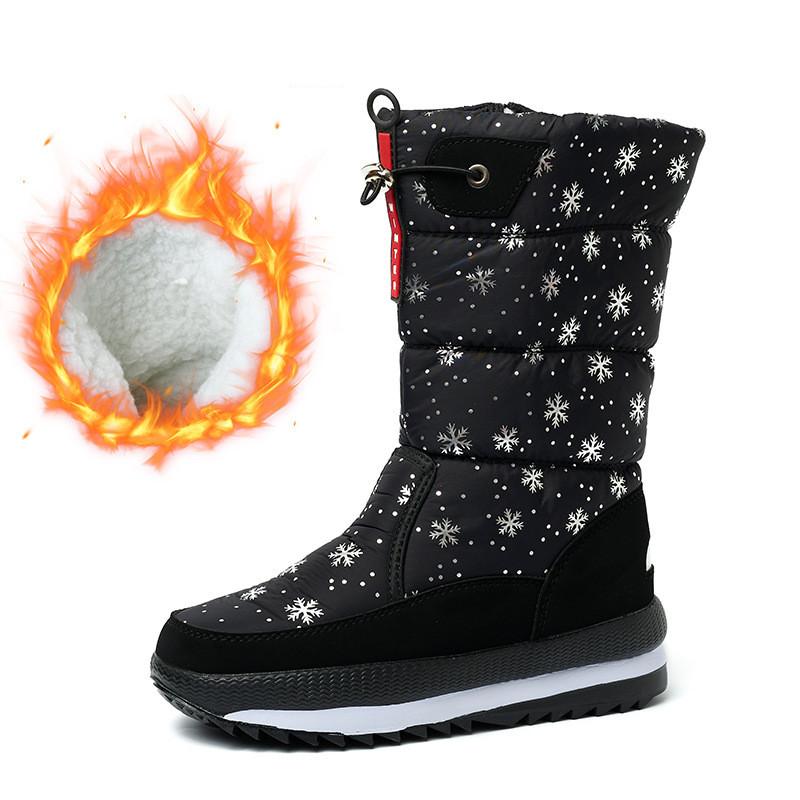 NEW White Women Boots Winter Shoes Warm Plush Mid-calf Boots Waterproof Rubber Non-slip Platform Snow Botas Female Plus Size 42