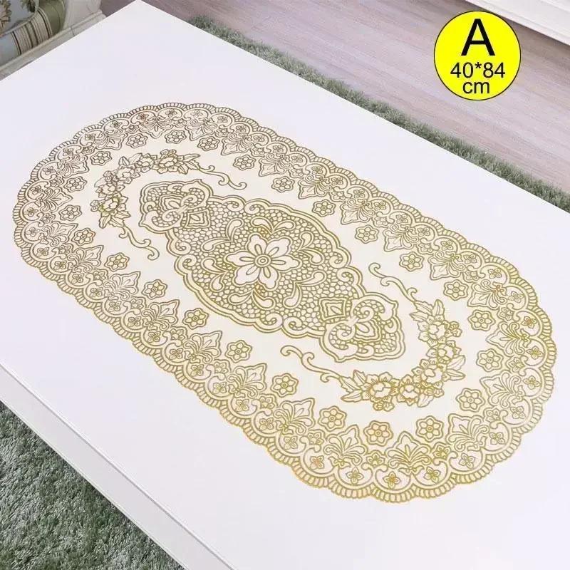Vintage Lace Embroidered Oval Tablecloth for Wedding Party Home Tea Table Mats Kitchen Decoration Waterproof PVC Desk Cloth