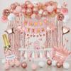 Rose Gold Birthday Party Decorations Kit for Women Girls, Foil Confetti Rose Gold Balloon Pink Happy Birthday Banner Fringe Curtains Butterfly Decor