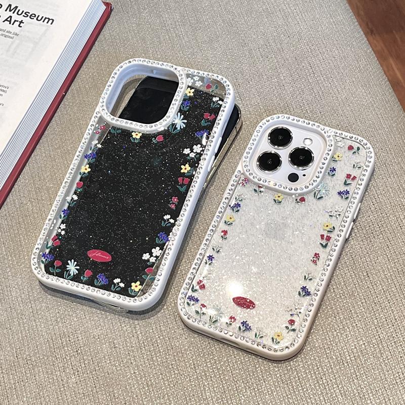 Modny Pokrowiec dla Dziewczyny z Brokatem i Cyrkoniami w Kształcie Kwiatu na iPhone 16 15 14 13 Pro Max Diamentowy Wstrząsoodporny Miękki Silikonowy Przezroczysty Pokrowiec