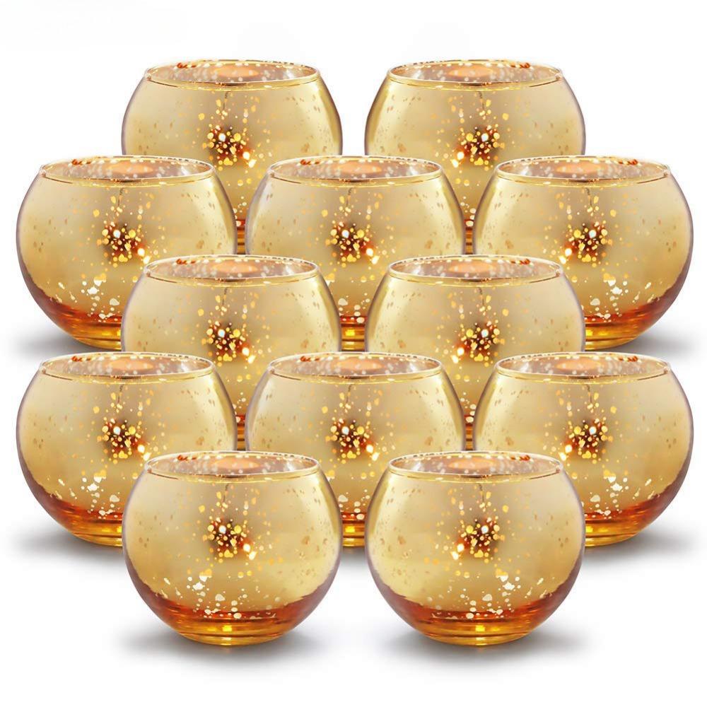 6/12Pcs Mercury Glass Candle Holder Tea Lights Christmas Party Wedding Centerpieces Candlestick for Home Decoration