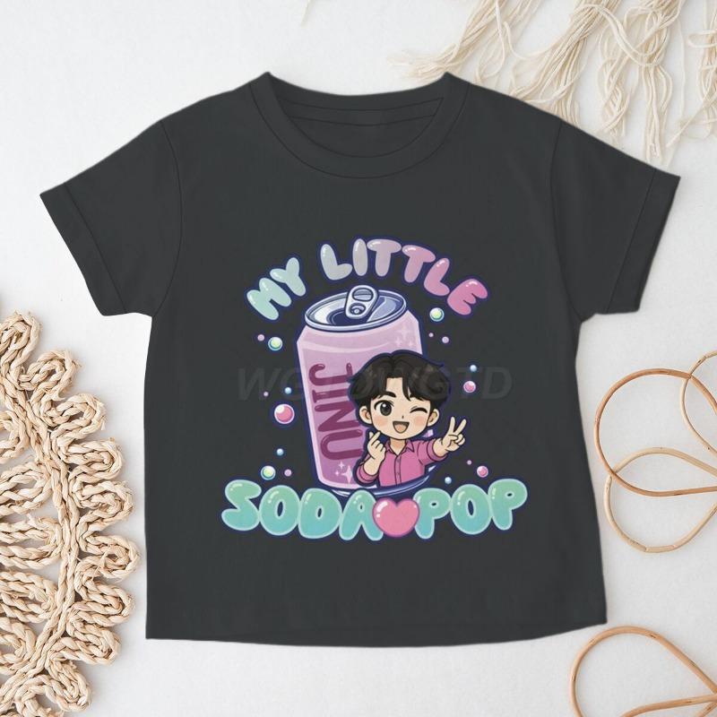 Cute Anime Kpop Print T-shirts Girls Boys Summer Lovely Short Sleeve Casual Tops Funny Letter Print Tshirt Children's Clothing