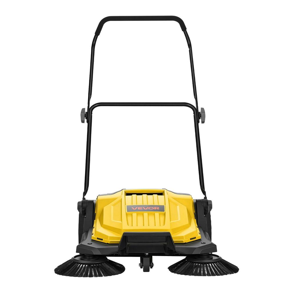 Walk-Behind Hand Push Floor Sweeper, Manual Floor Sweeper Non-Electric with 650mm Sweeping Width, 18.9L Waste Container & Adjustable Folding Handle