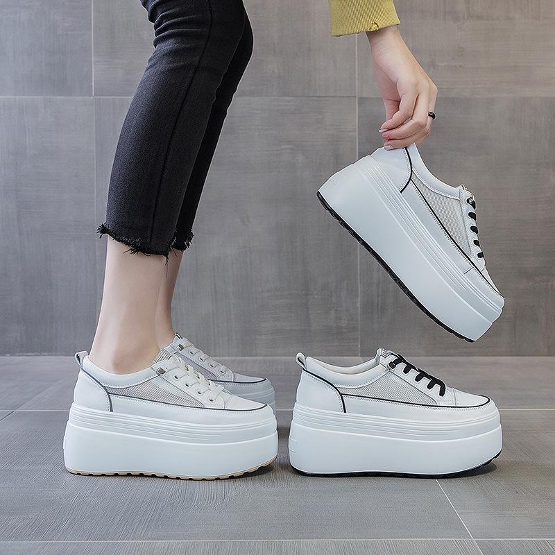 Casual Shoes Women's Spring and Summer 2025 New Mesh Breathable Platform Shoes Heightening Versatile White Shoes Women's Korean Version Lightweight