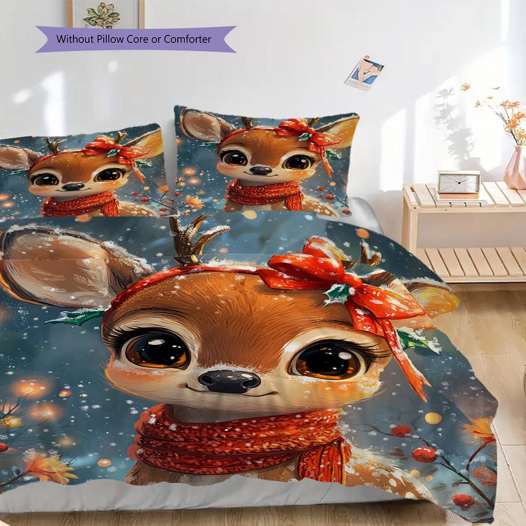 Elk Pattern Bedding Quilt Set Quilt Cover Pillowcase Home Decoration Birthday Gift (1 * Duvet Cover + 2 * Pillowcase, Without Core)