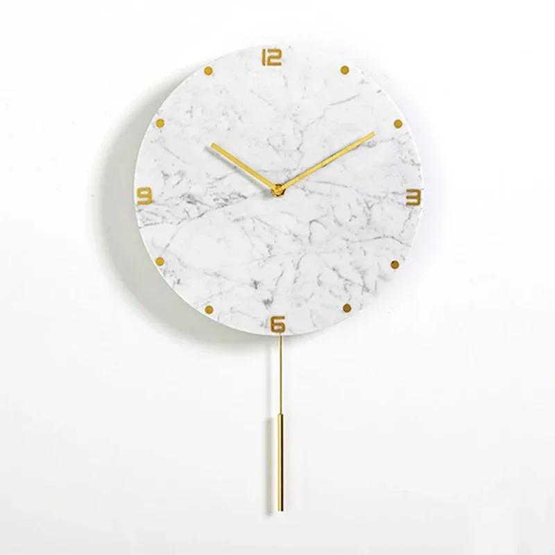 Nordic Large Wall Clock Modern Design Natural Marble Clocks Home Decor for Living Room Luxury Silent Watches Bedroom DecorM5Q1K1