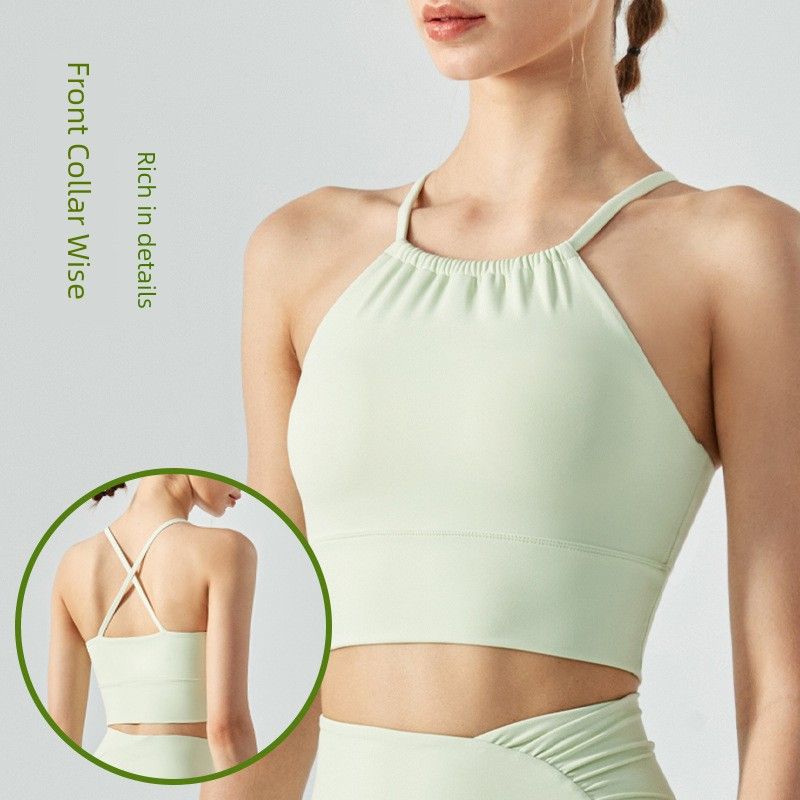 With Chest Pad Spring and Summer Quick-Drying Front Collar Fold Movement Intimates Bubble Wrap Women's Workout Top Sling Yoga Bra Vest