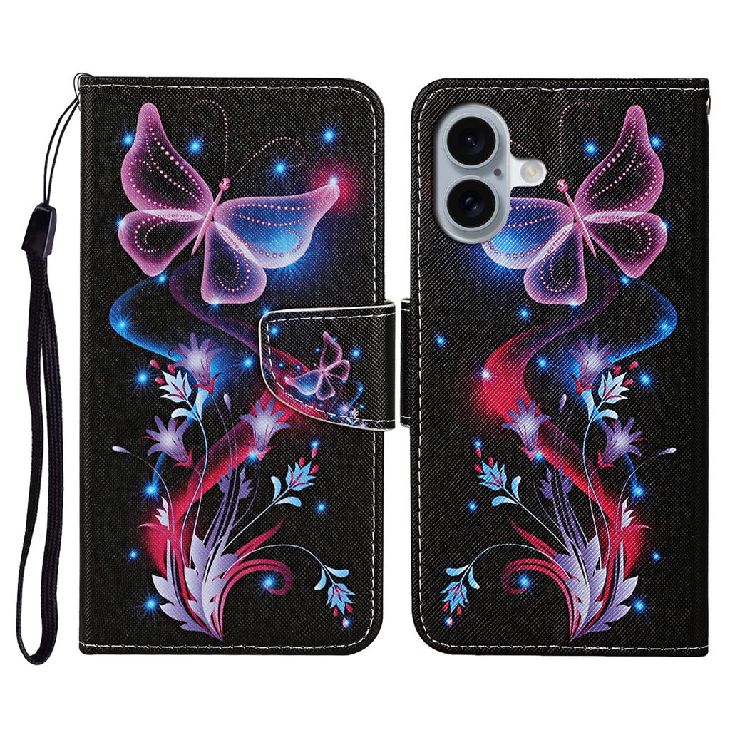 For iPhone 16 Case Pattern Printing Protective Leather Folio Phone Cover