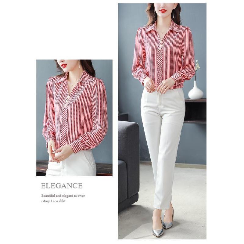 Striped Shirt for Women Spring and Autumn 2026 New Fashion Casual Chiffon Long Sleeve Blouse