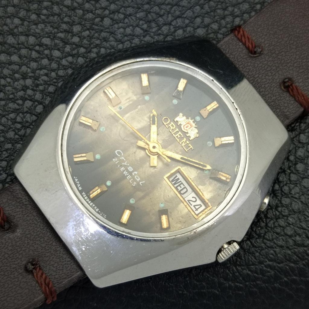 JAPAN VINTAGE ORIENT CRYSTAL AUTOMATIC 46943 MENS ORIGINAL DIAL WATCH a701892-5 R207-a701892