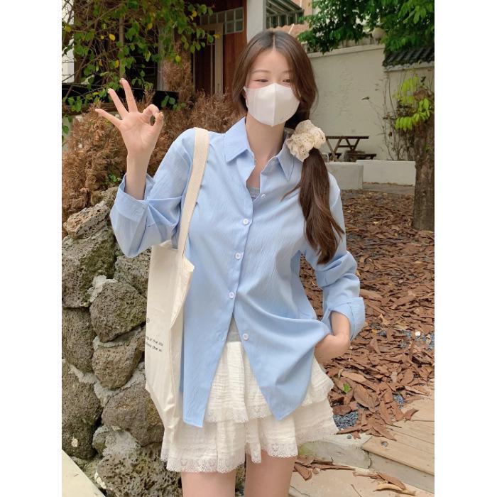

Korean Style Women s Long Sleeve Sun Protection Shirt: Summer Casual Loose Solid Top Small