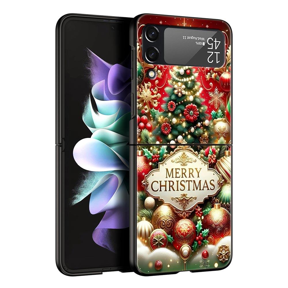 Merry Christmas Hard PC Phone Case For Samsung Galaxy Z Flip 7 6 5 4 Black Cover For Galaxy Z Flip 3 Foldable Fundas Shell Capas