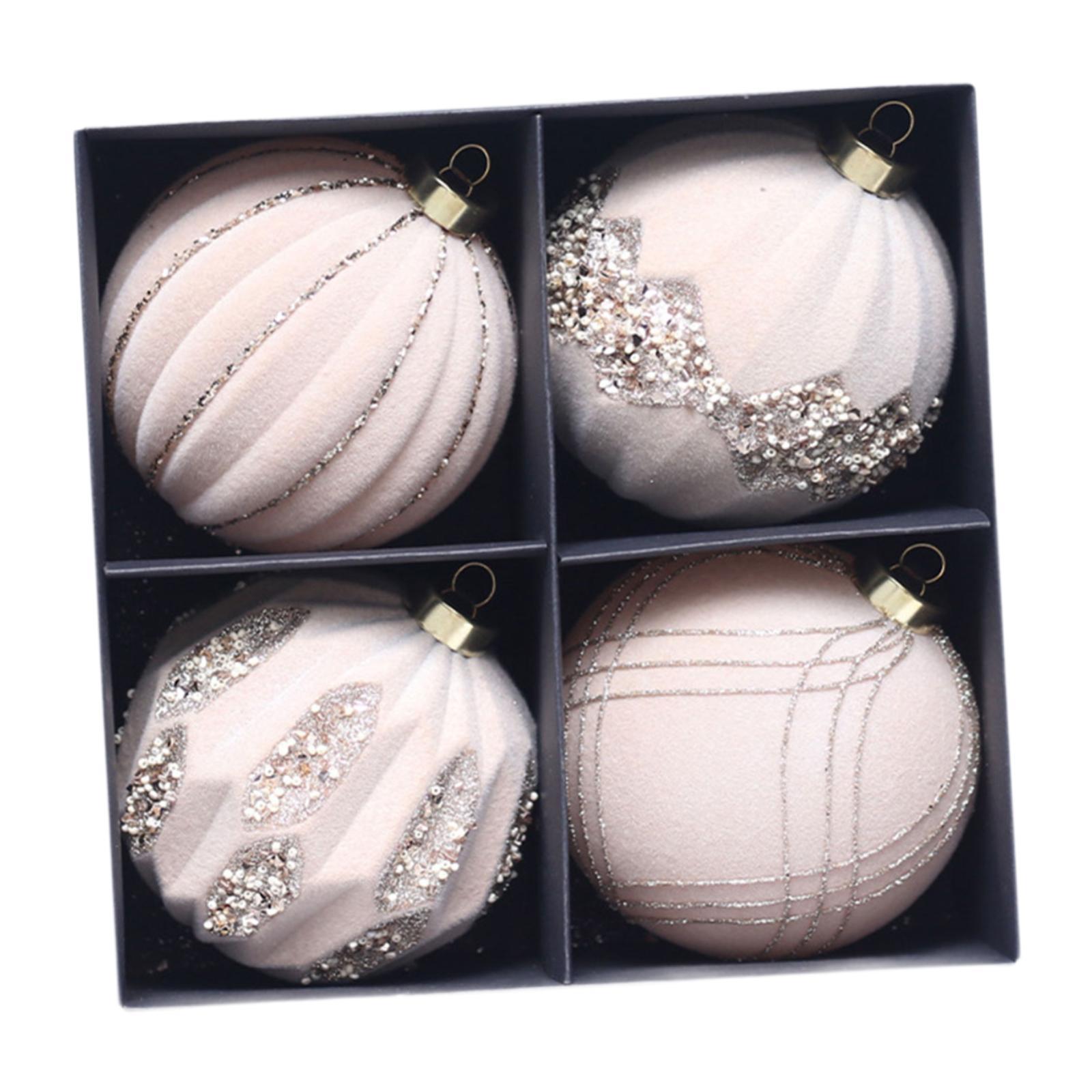 

4 Pieces Christmas Ball Ornaments DIY Reusable Gift Xmas Decor Pendant Drops for Home Engagement Anniversary Birthdays New Year бежевий