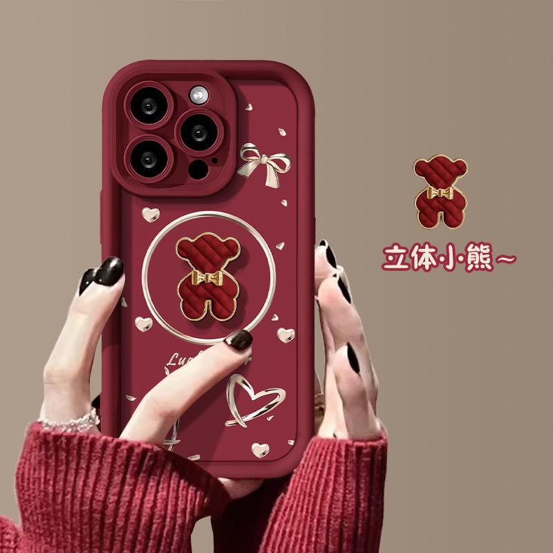 Three-dimensional bear doll suitable for OPPO FindX9 mobile phone case RealmeC83 cartoon C100 personalized protective case