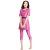 Muslimischer Badeanzug für Damen, muslimische Dame, traditionelle Kurzarm-Tops, Capri-Hosen, Damen-Patchwork, hochelastisch, islamische Strandmode, Damen-Badebekleidung
