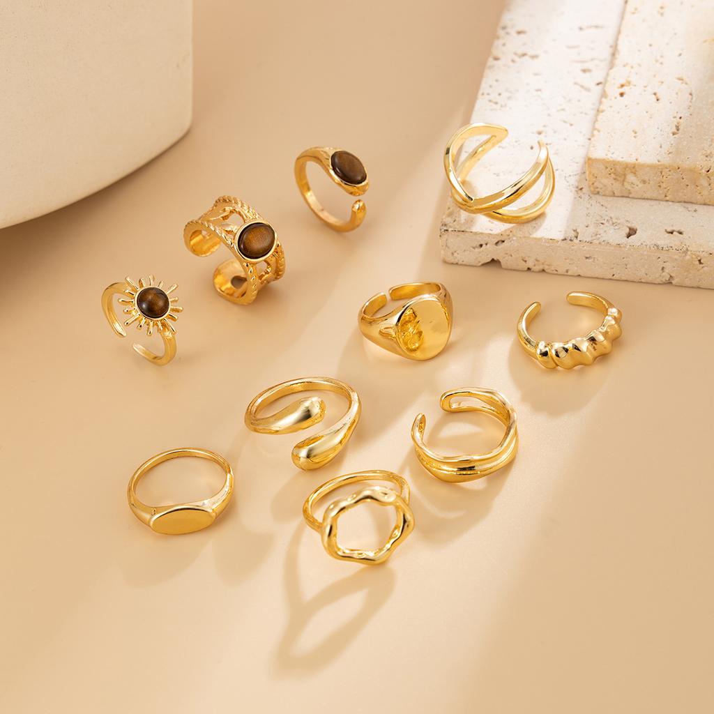 DIEZI One Set Fashion Baroque Tiger Eyes Rings For Women Men Girls Punk Gold Color Geometric Knuckle Joint Ring Set Jewelry