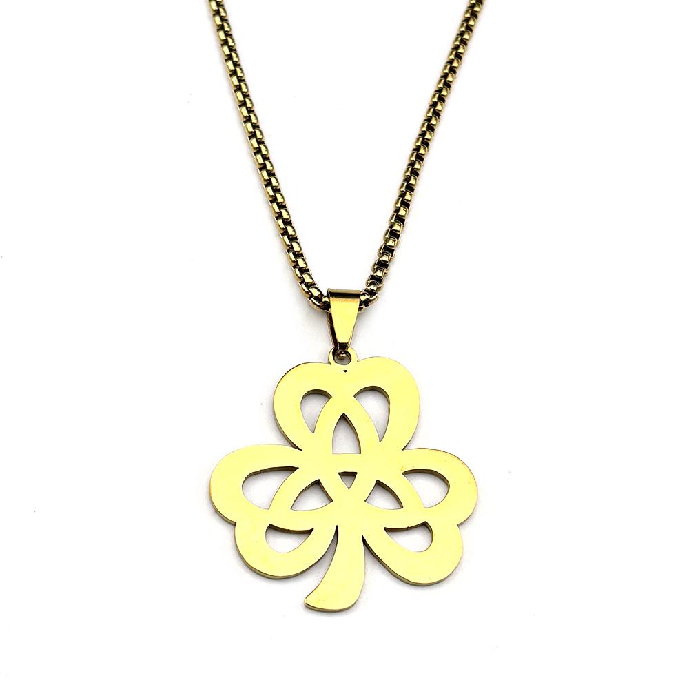 Irish Lucky Celtic Knot Clover Chain Women Men Stainless Steel Gold Color Trinity Shamrock Amulet St.Patrick's Day Gift Jewelry
