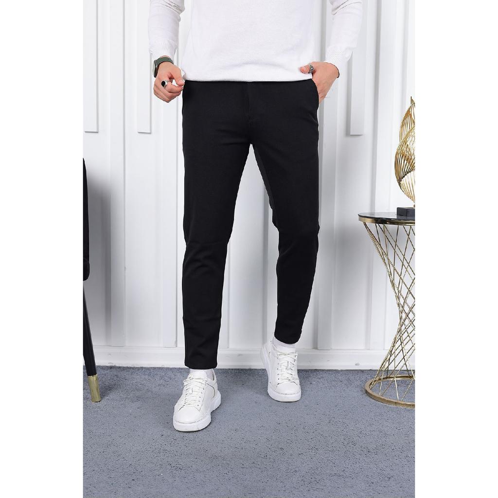 Seasonal Black Slim Fit Lycra Fabric Trousers