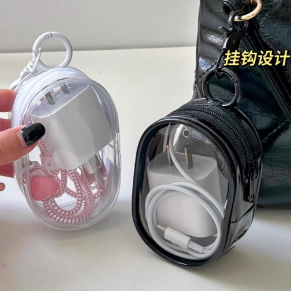 Portable Mini Clear Zipper Storage Bag - Space-Saving Organizer for Earphones & Chargers, Versatile with Handy Keychain Loop
