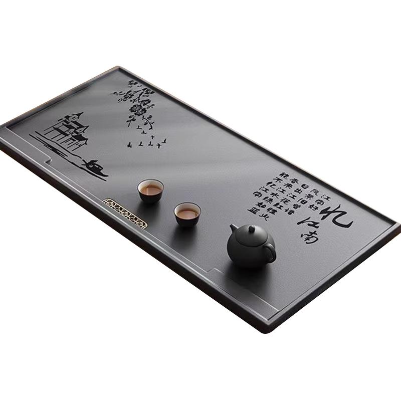Synthetic King Black Stone Tea Tray Simple Modern Style Living Room Office Home Use Drainage Tea Set Tray Rectangular Shape