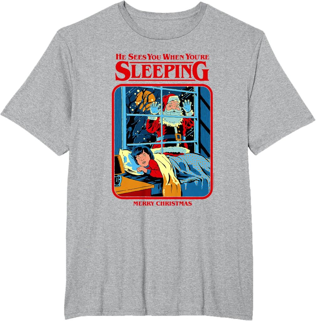Steven Rhodes Santa Claus Sees You Retro Dark Humor TShirt New SpringSummer Arrivals Regular Fit Casual