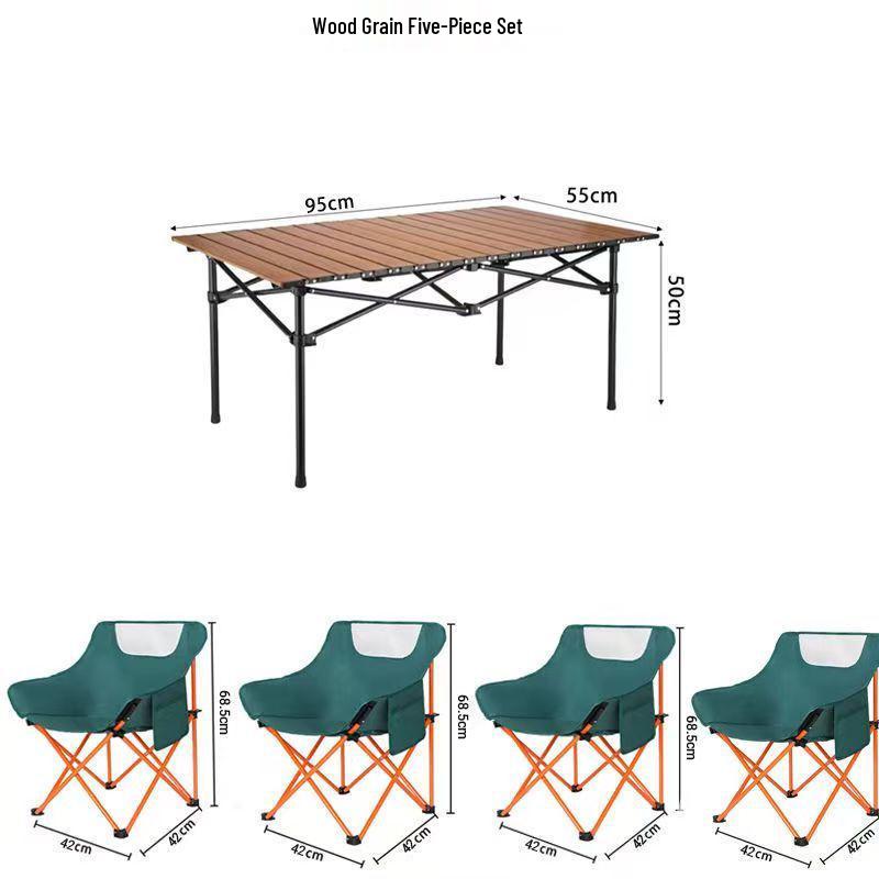 Portable Outdoor Folding Table & Moon Chair Set - Complete Camping & BBQ Gear