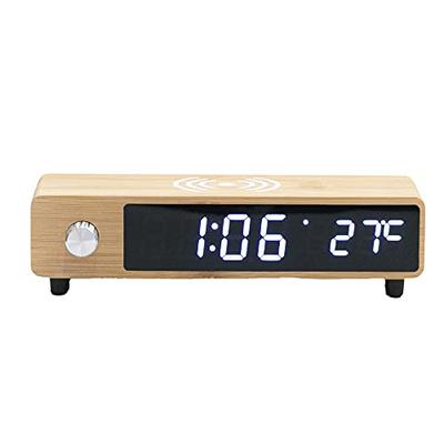 Stylish Japanese-style LED Digital Alarm Clock with Qi Wireless Charging, Compatible with iPhone 8 and Above, and Eco-Friendly Design (Made from Popul