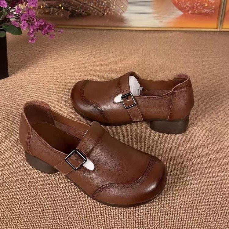 

Soft-soled Shoes, Soft Leather Retro Shoes, Chunky Heel Women s Shoes, Single Shoes 40 коричневий