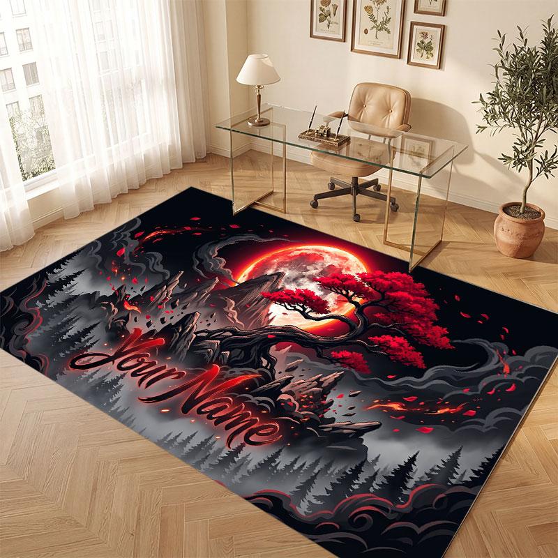 Mushroom Forest Theme Crystal Velvet Floor Rug Personalized Custom Name Text Warm Carpet Home Decoration