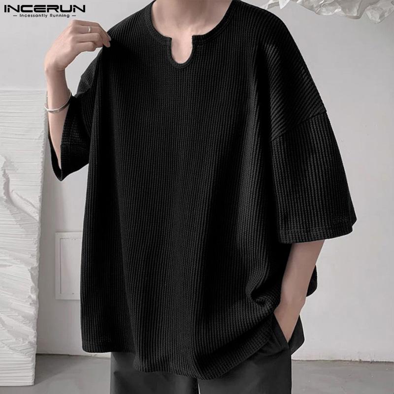 INCERUN Summer Men Short Sleeve Baggy O-neck Knit Loose Tee Tops