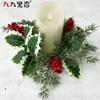 25cm American Style Artificial Christmas Wreath With Pine Leaves Red Berries Candle Ring Table Centerpiece