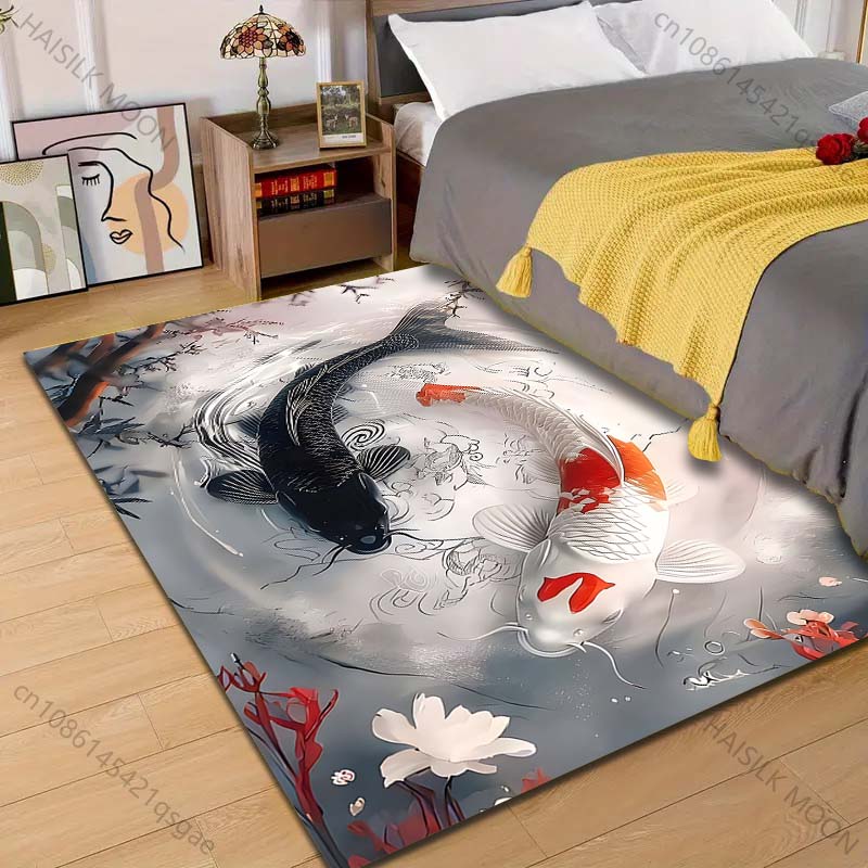 

Multiple sizes Black and white koi spinning Carpet for Living Room Bedroom Sofa Home Decor Rus Non-slip Floor Mat Luxury Gift 40cm x 60cm