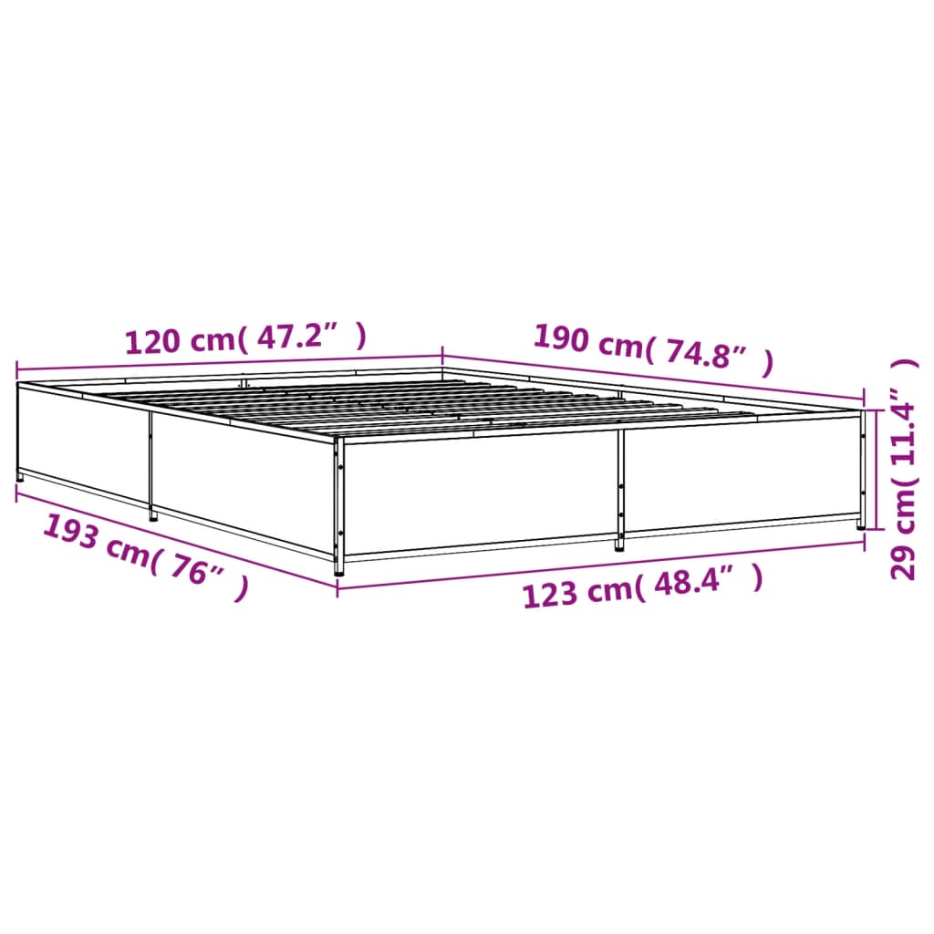 Bed Frame in Smoked Oak Finish 120 x 190 cm Made of Wood Based Material and Metal