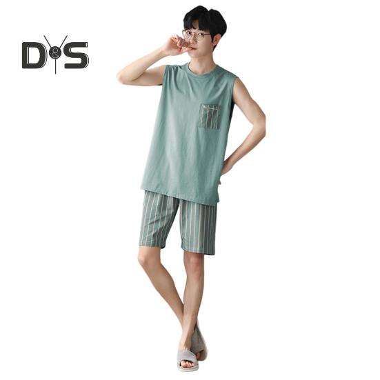 

Мужской пижамный комплект с круглым вырезом без рукавов свободного кроя, мягкая дышащая одежда для сна, домашняя пижама, комплект из двух предметов 3XL зелёный