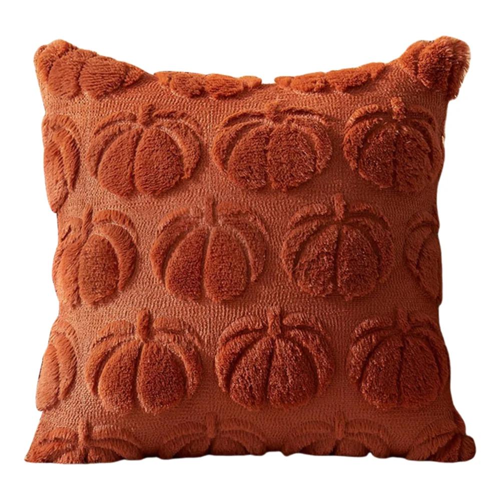 Pumpkin Fall Throw Pillow Covers Embroidery Fluffy Plush Accent Pillow Cases Plush Pillow Case Halloween Farmhouse Home Decor