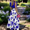 Women's Fashionable Casual Floral Print Elegant And Mid-Waist Strapless Wide-Skirt Two-Piece Dress Set