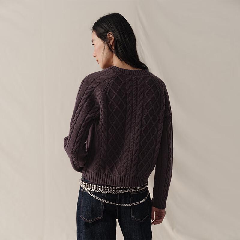GREEN BELT Women's 2025 Winter 100% Wool Cable Knit Cardigan
