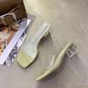 High-heeled Transparent Sandals Women's Summer 2025 New Fashion Medium-heeled Thick-heeled Slippers