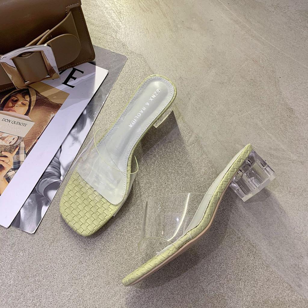 High-heeled Transparent Sandals Women's Summer 2025 New Fashion Medium-heeled Thick-heeled Slippers
