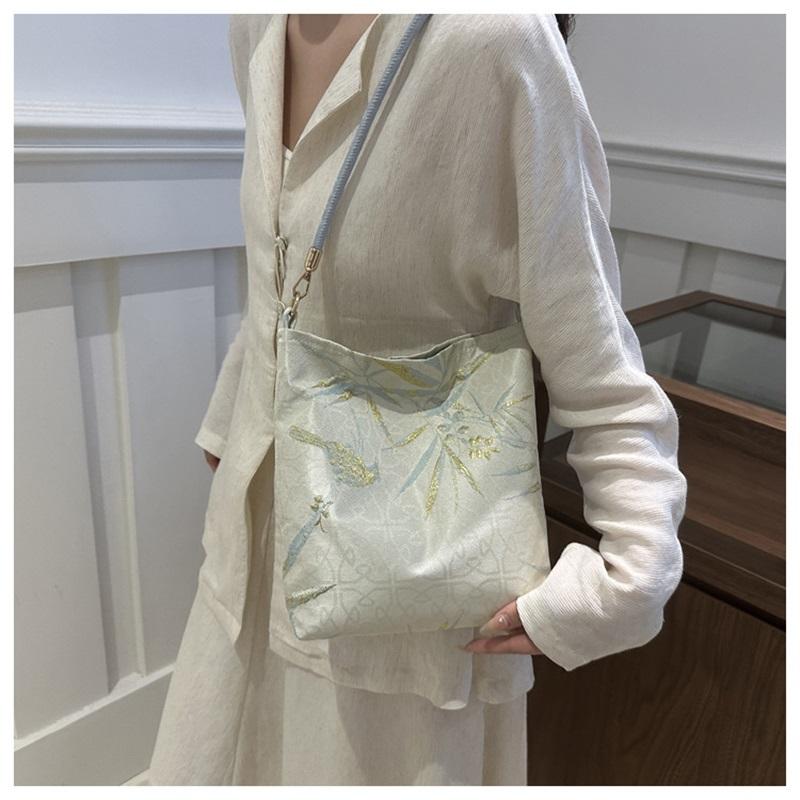 Ancient Style Bamboo Embroidery Bag Women's Silk Texture Shoulder Bag New Chinese Style Casual Cloth Bag