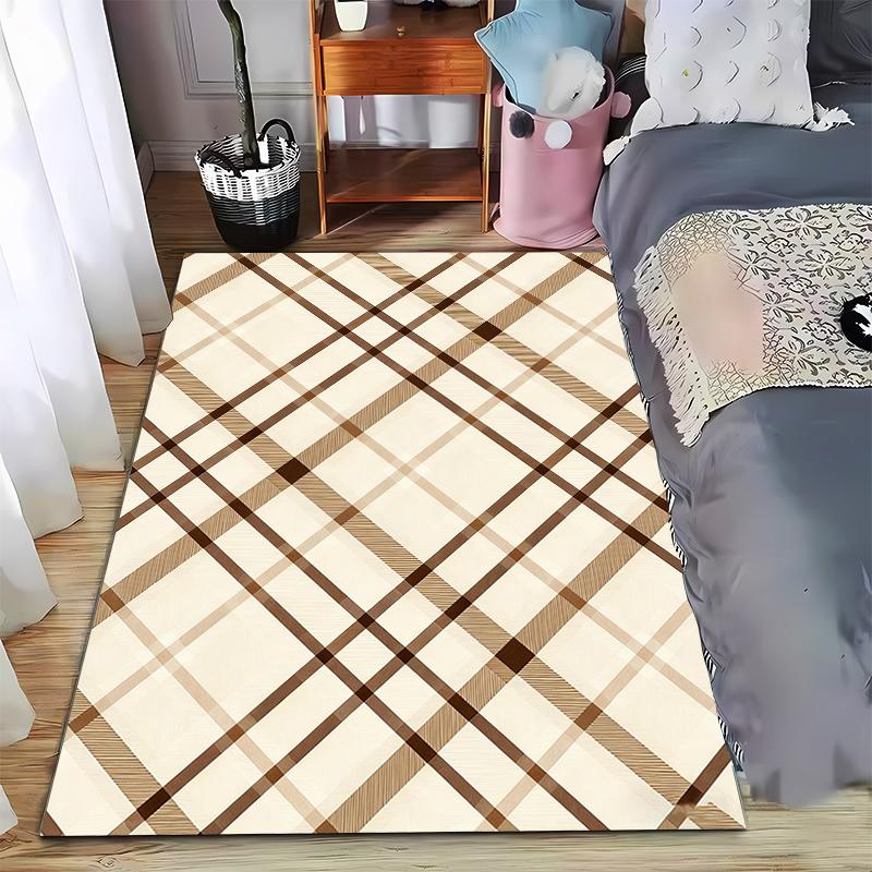 Plaid Pattern Carpet, Brown and Beige Tartan Design for Home Decor Suitable for use as an anti-slip for living room bedroom sofas