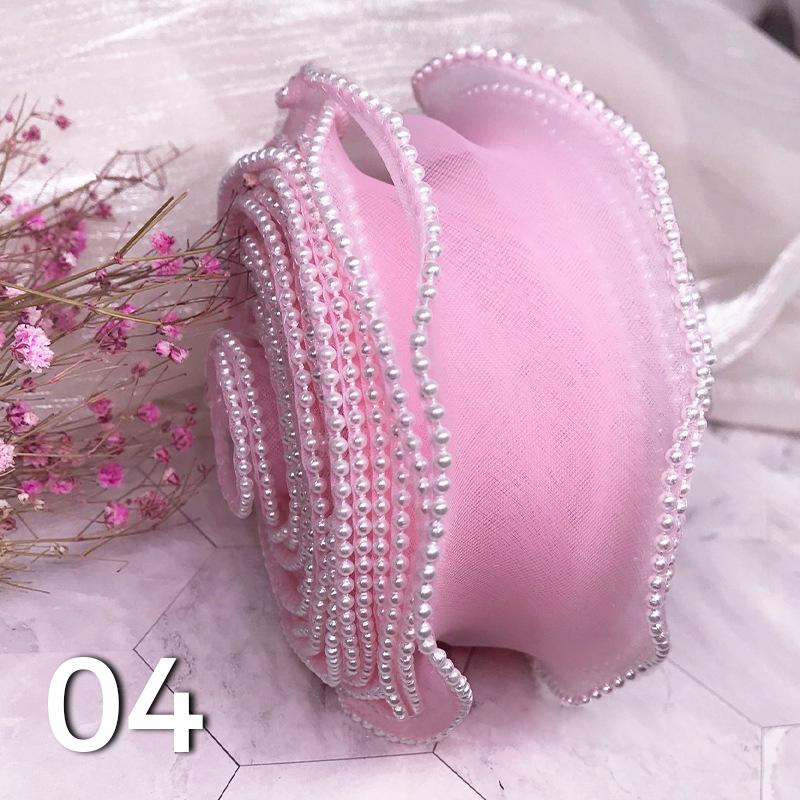10 Yards Pearl Beads Wavy Edge Tulle Mesh Ribbon Trim DIY Clothing Dress Crafts Lace Fabric For Party Wedding Background Decor