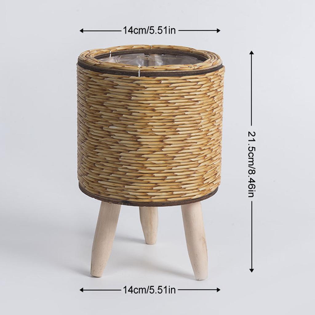 Rattan Flower Basket Stand Wooden Legs Triangle Plant Holder Desktop Rattan Weaving Multipurpose Storage for Succulents Plants