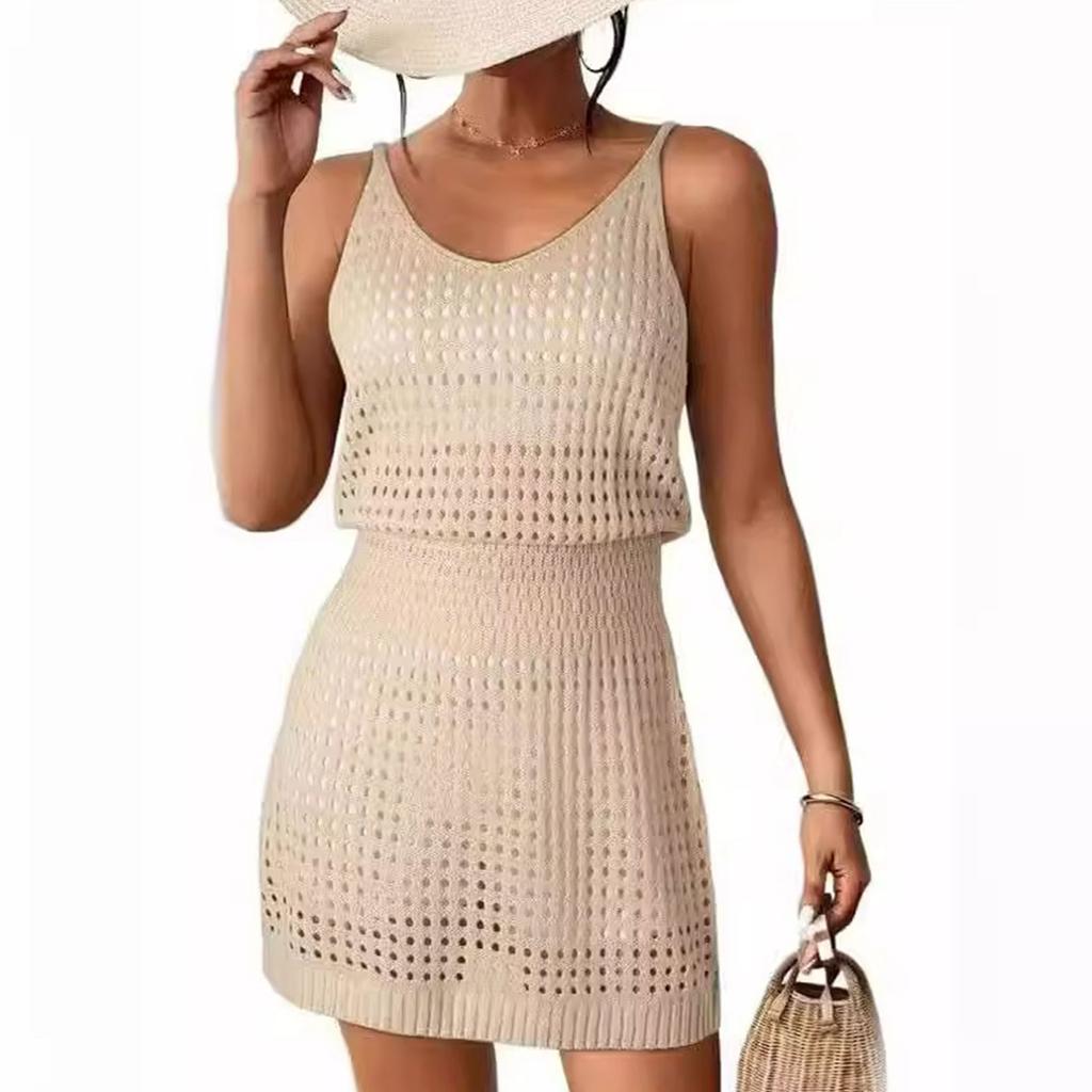 Women's Sexy Hollow Out Knitted Camisole Dress Tank Dresses Beach Dress